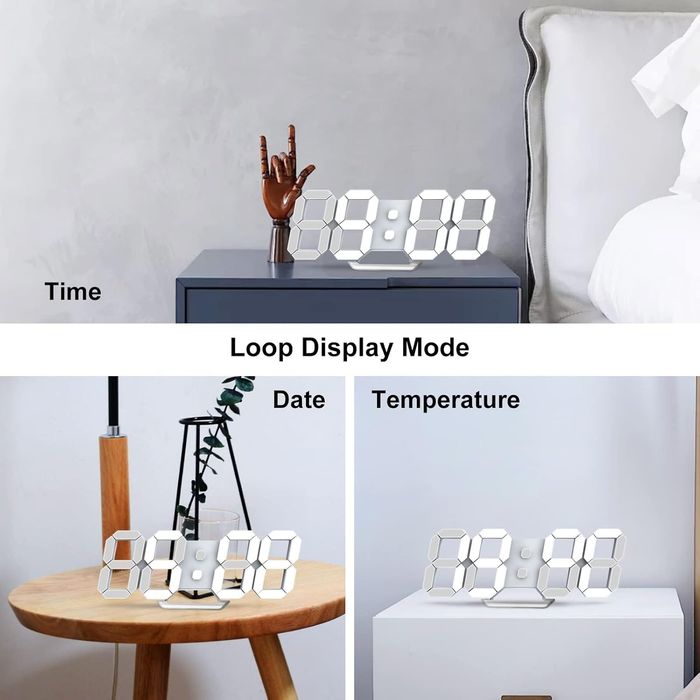 3D LED дигитален стенен часовник, дистанционно, температура, аларма