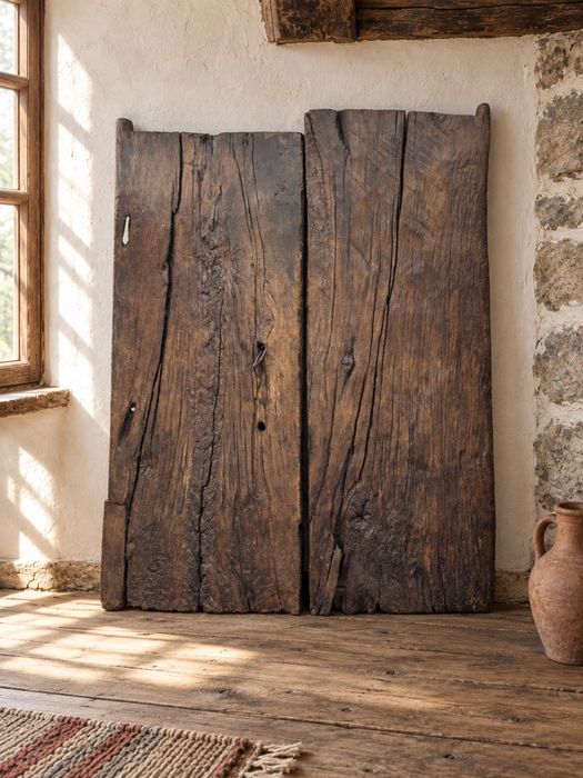 Ușă dublă țărănească lemn stejar cu aspect rustic autentic