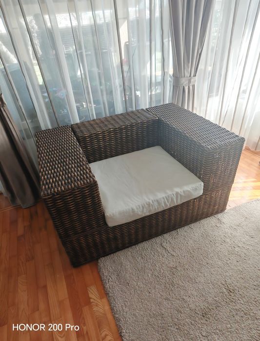 Set mobilier gradina/terasa ratan MOBEXPERT canapea + 2 fotolii + masă cu perne protecție incluse