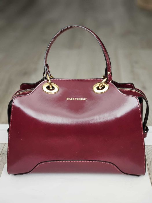 Geantă damă GILDA TONELLI piele naturală lăcuită – bordo/grena
