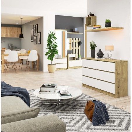 Comodă K120 Comodă Stejar Artisan 120 cm 6 sertare Alb Mat 120x40x77