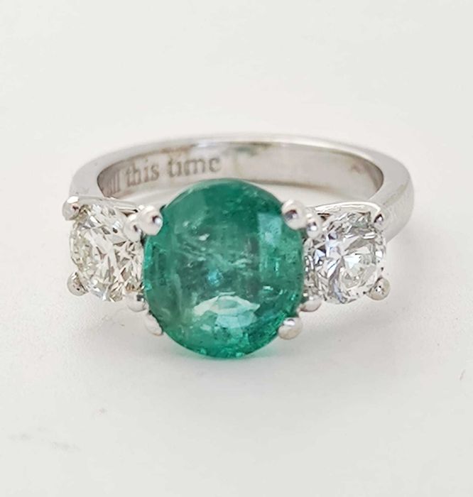 Inel Platina cu Smarald si diamante