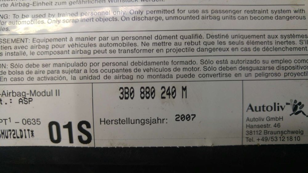 Airbag scaun dreapta skoda superb 1 3u4 3b0880240m