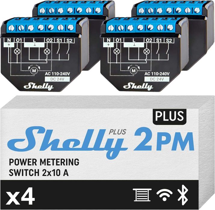 Shelly 2PM Gen3 Set de 4 controlere WiFi/Bluetooth