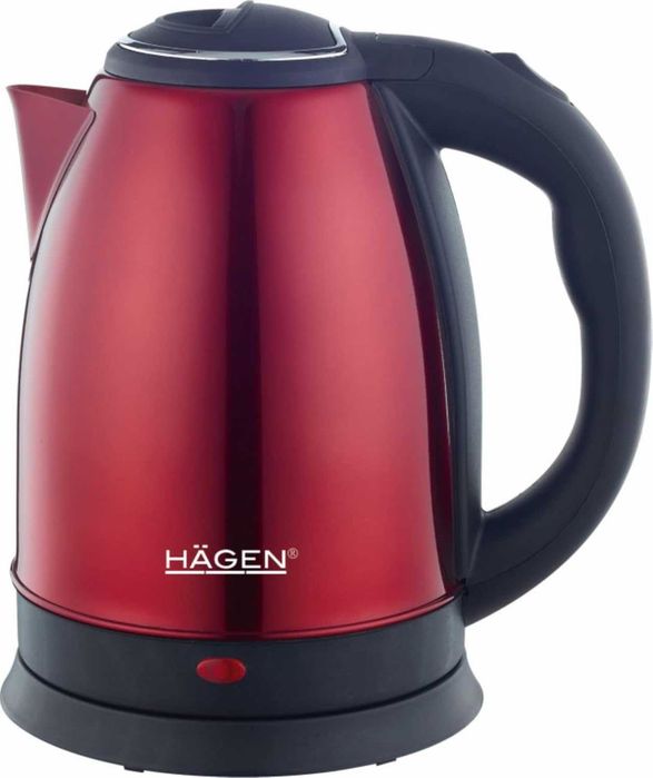 Hagen HA5525-RED Компактна електрическа кана от неръждаема стомана, основа 360°, капацитет 1.8 л, мощност 1500 W