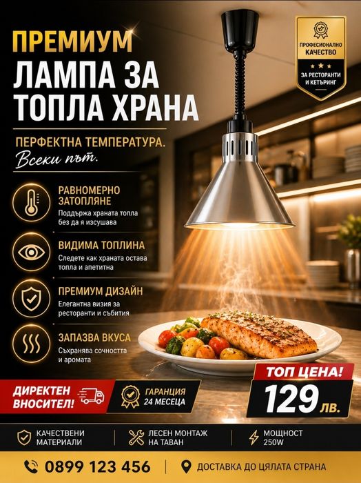 Инфрачервена Лампа за отопление за храна Професионална