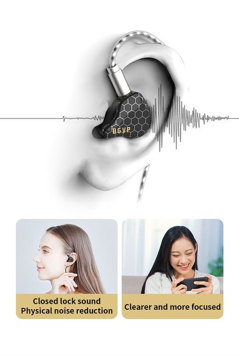 Кабелни IEM слушалки, H i-res, BGVP Scale PRO, двойни драйвери, с мик.