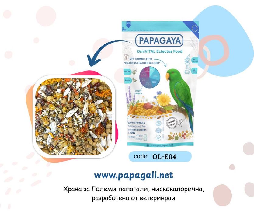 PAPAGAYA Eclectus Feather Bloom храна за Големи папагали Еклектус