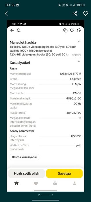Logitech kamera profissional stream uchun