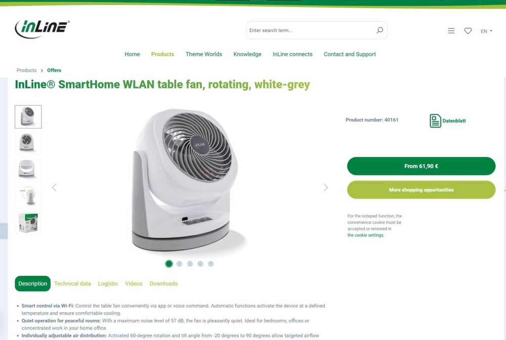Смарт вентилатор Smart fan InLine