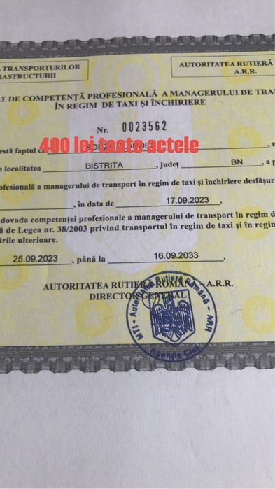 Manager taxi 600 lei Bolt Uber 600 lei Toate actele valabile