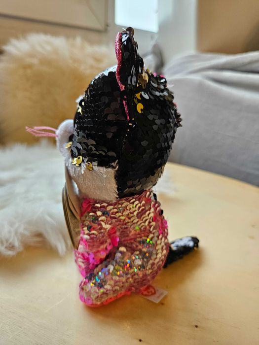 Jucarie de plus Pisica Malibu Ty, cu paiete interschimbabile, 15 cm,