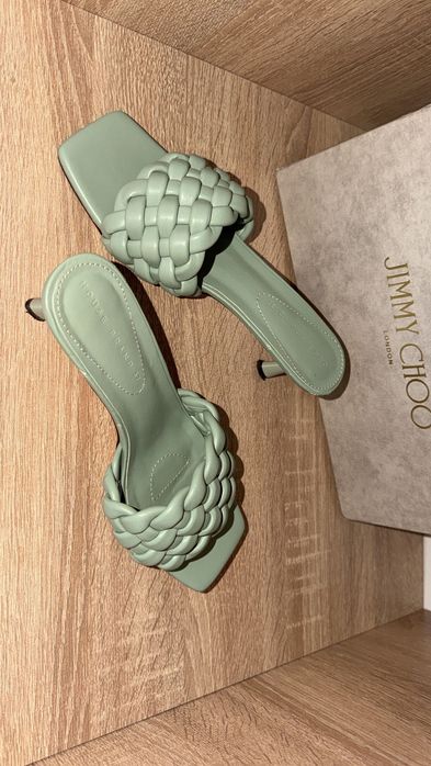 Sandale papuci toc mic verde apa