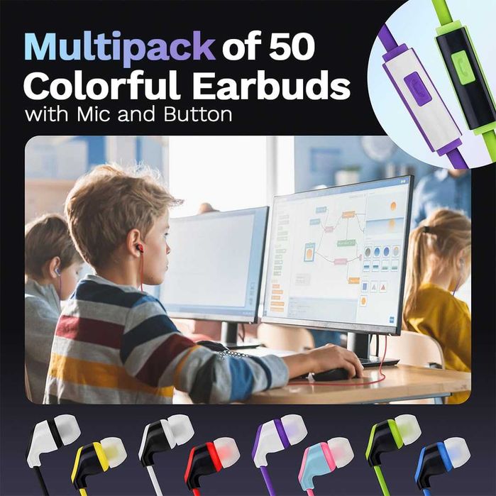 Пакет от 50 USB C кабелни слушалки в ухото с микрофон, стерео звук