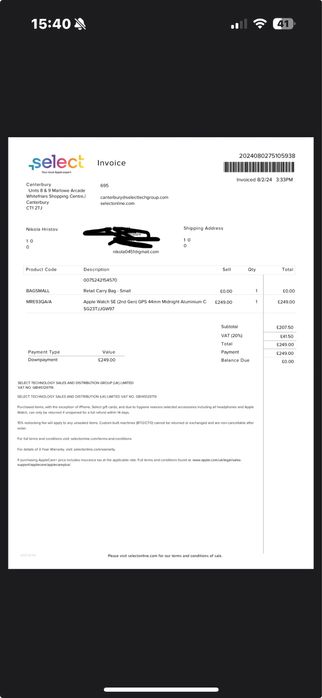 Apple Watch SE (2nd gen) midnight aluminium