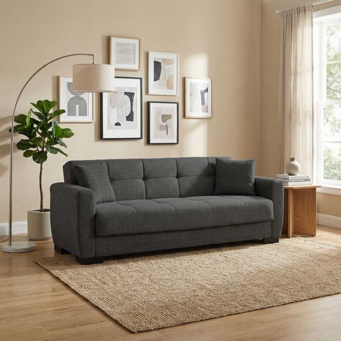 Canapea extensibilă Baran, 3 locuri, gri închis, depozitare, 210*78*78