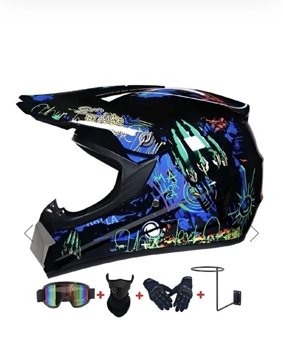 Set Cască Cross Blaze FX cu Mănuși, Ochelari, Cagulă și Suport de Perete pentru Motociclete, Dirt Bike, Enduro, Atv, Mărime L - Flytec™