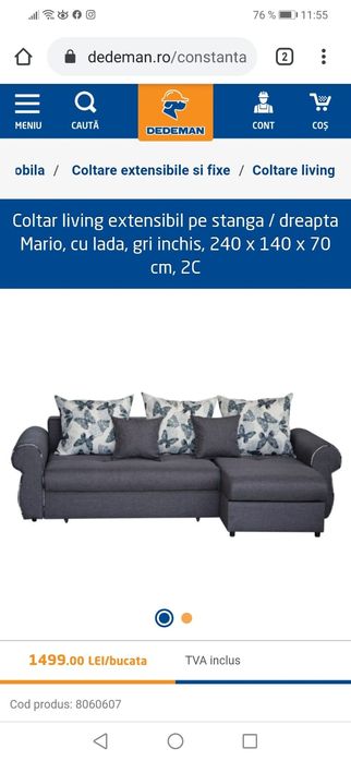 Vand canapea /colțar extensibil cu 2 lazi.