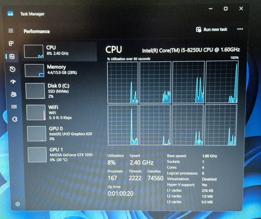 Laptop gaming Hp i5 8th 16GB RAM  GTX SSD