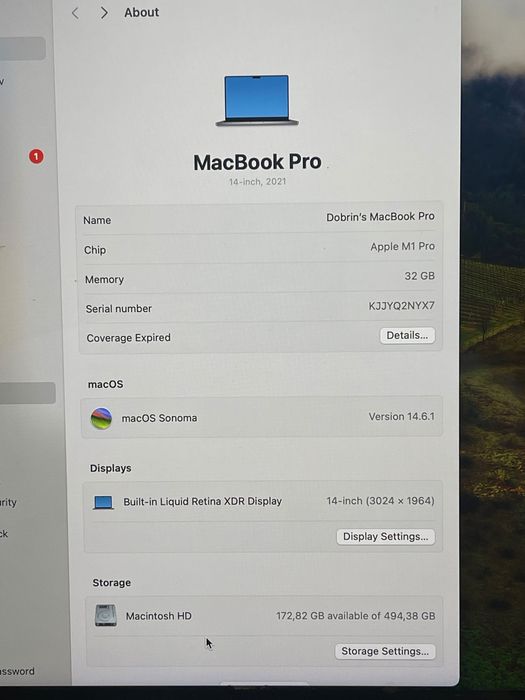 MacBook Pro 14'' M1  32GB RAM 512GB SSD