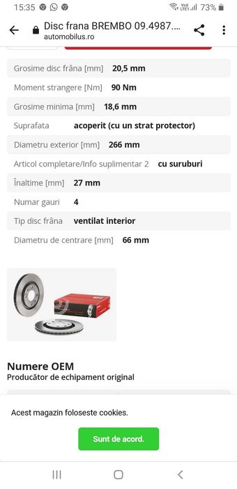 Vand placute si discuri brembo Peugeot 206 Hatchback,accesorii, piese