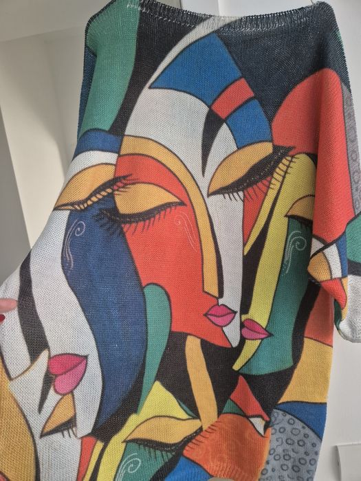 Pulover lung tricotat fin model abstract picasso