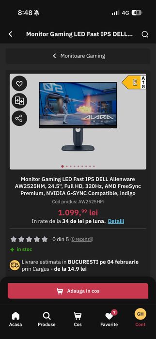 Monitor gaming alienware 320hz
