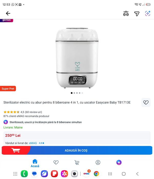 Baby Brezza Expressor Lapte si Aparat de gatit cu abur