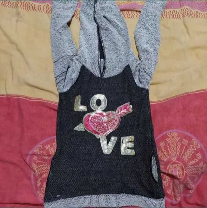 Hanorac fete cu paiete tricot cu glugă XXS