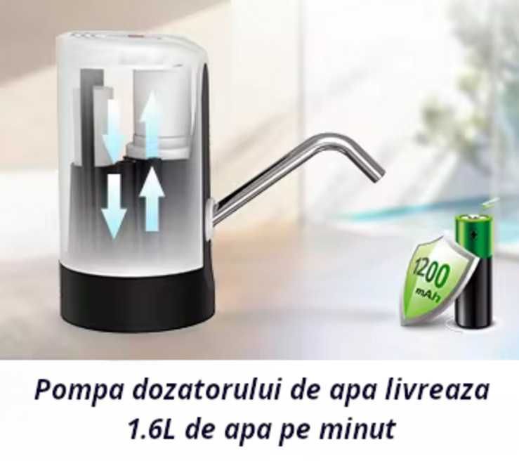 Dozator apa electric Madynik™,2 adaptoare universale, baterie 1200 mAh