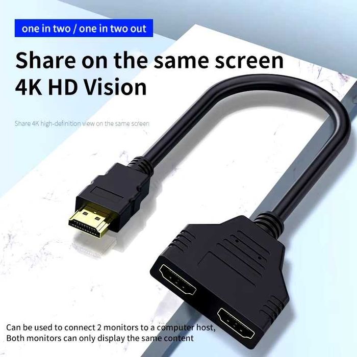 Сплитер кабел HDMI HD преобразуване 1 мъжки към 2 женски за PC PS TV