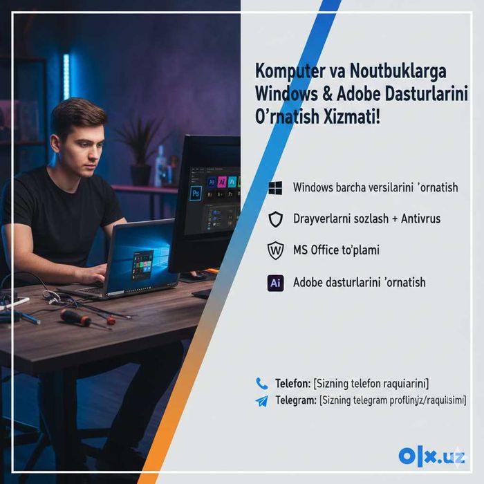 Windows & Adobe Dasturlarini O'rnatish Xizmati!