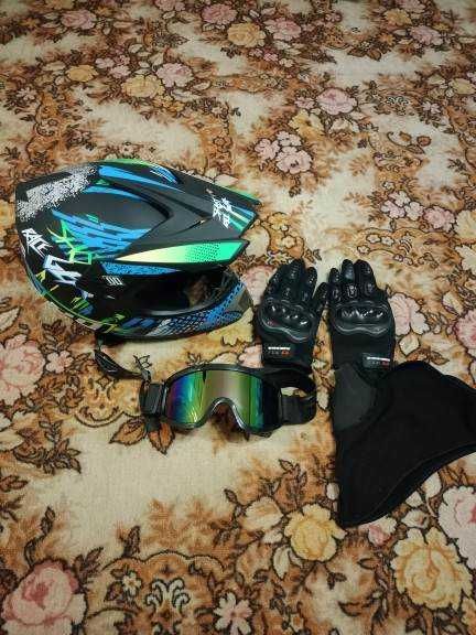 Casca moto cross enduro  +Ochelari+Manusi+Cagula