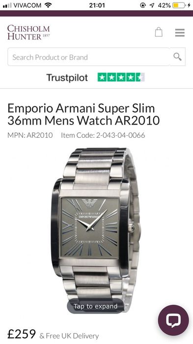 Мъжки часовник Emporio Armani Super Slim 36mm Mens Watch AR2010