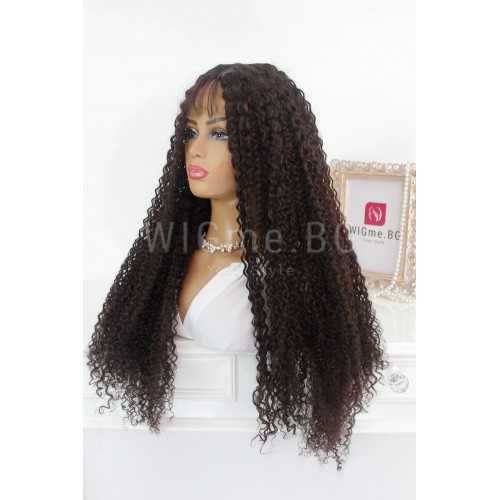 Дълга тъмнокестенява къдрава лейс фронт перука Лейла