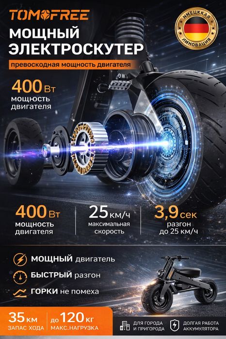 Складной электроскутер мини электробайк