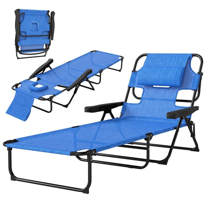 Градински шезлонг Outsunny Sun Lounger, сгъваем, устойчив на атмосферни влияния, 194 см x 72 см x 31 см