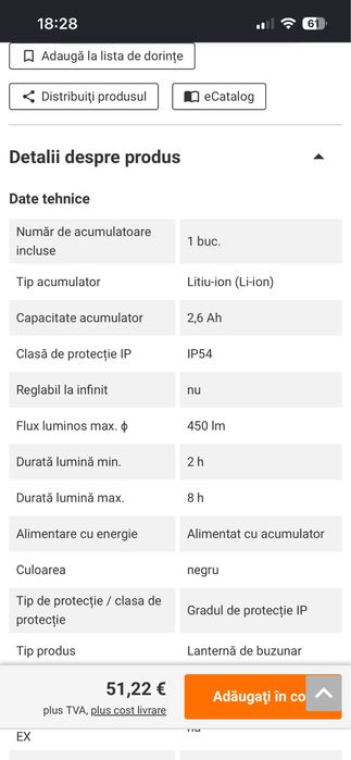 Lanterna led UV 300 lm