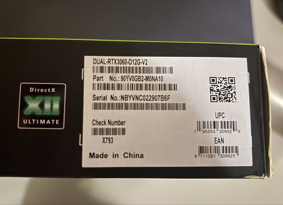 RTX 3060 12GB Asus Dual OC O12G-V2