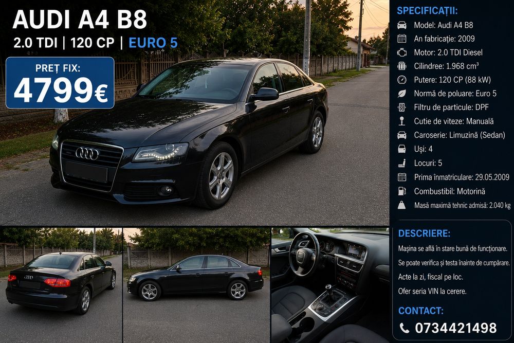 Audi A4 B8 Sedan 2.0 TDI – 120 CP – Euro 5