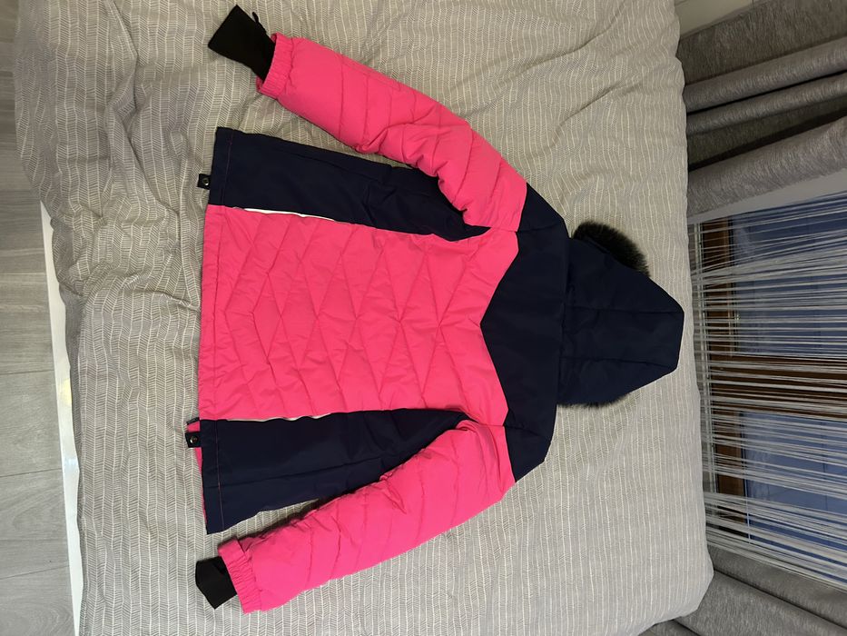 Geaca LOAP ski roz-albastru inchis cu gluga cu blaniță