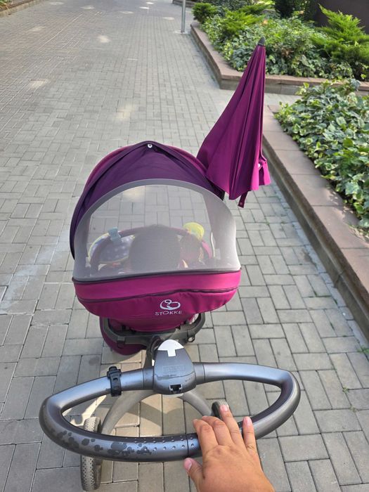 Carucior 3 in 1 Stokke Xplory pentru bebelusi, violet mov, landou, scoica, carut, umbrela, geanta, stare buna! Nou, a fost 4000lei!