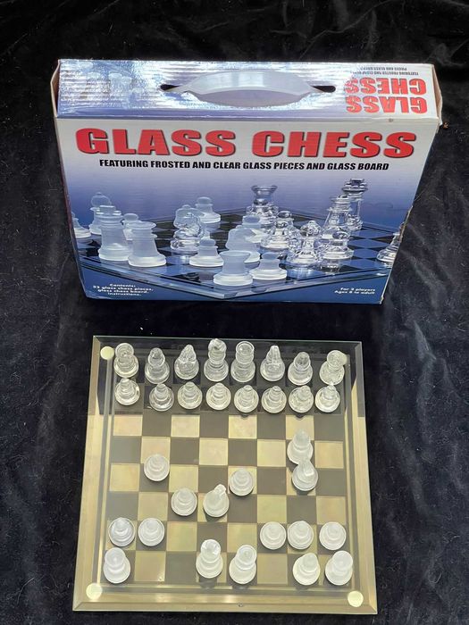 Joc sah piese tabla sticla obiect decorativ glass chess jocuri logica