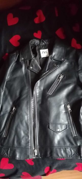 Geaca biker neagra Zara, imitatie piele, marimea L