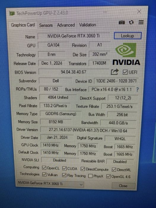 Dell RTX 3060 Ti 8GB Nvidia GeForce
