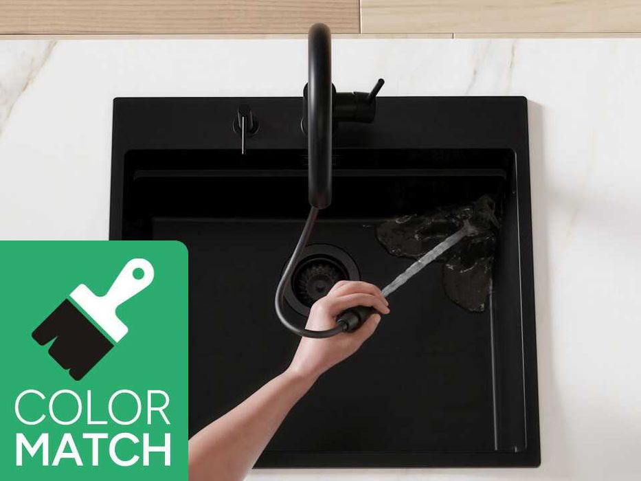 Черен смесител за кухня с изтегляща глава, 2 режима на струя - 9010