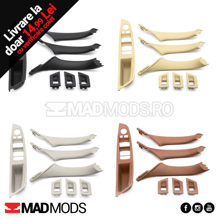 Set 4 manere interior BMW Seria 5 F10 F11, Negre Crem Maro Oyster
