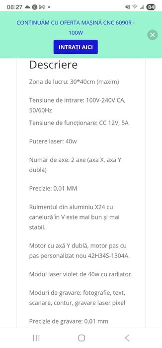 Gravator Laser CNC 3040 Modul Violet 40W – Buzău / Livrare OLX