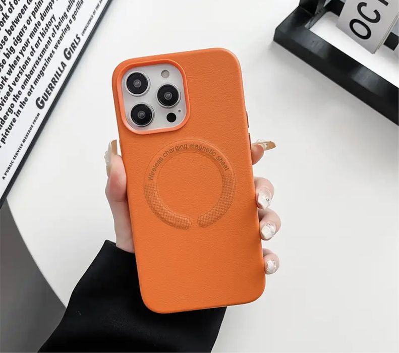 Iphone 14/15 PRO MAX PLUS Husa Magsafe imitatie Piele Interior Fin