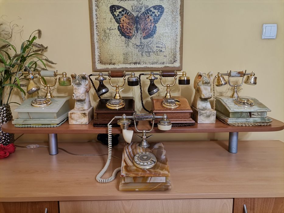 Нощна лампа Старинен ретро домашен телефон от бронз, мрамор и дърво